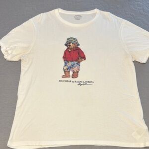 Ralph Lauren White Tee with Polo Bear Graphic